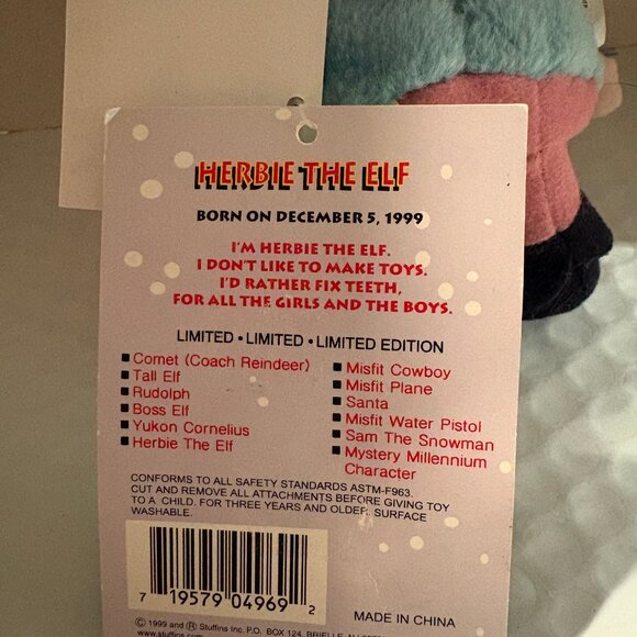 HERBIE THE DENTIST Plush Rudolph Misfit Toys Pink Spotted Elephant NWT Vtg 1999 - Picture 5 of 5